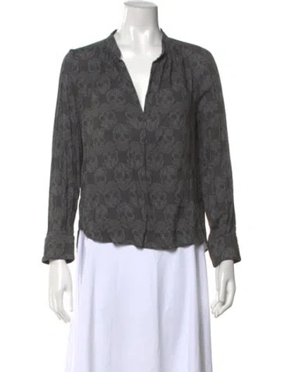 Pre-owned Zadig & Voltaire Printed V-neck Blouse In Gray
