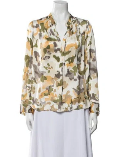Pre-owned Zadig & Voltaire Printed V-neck Blouse In Green