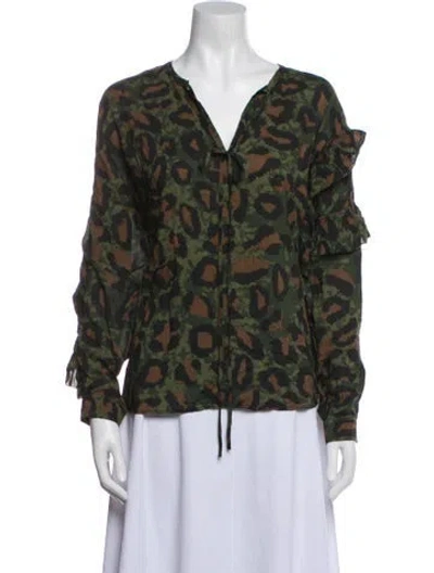 Pre-owned Zadig & Voltaire Printed V-neck Blouse In Green