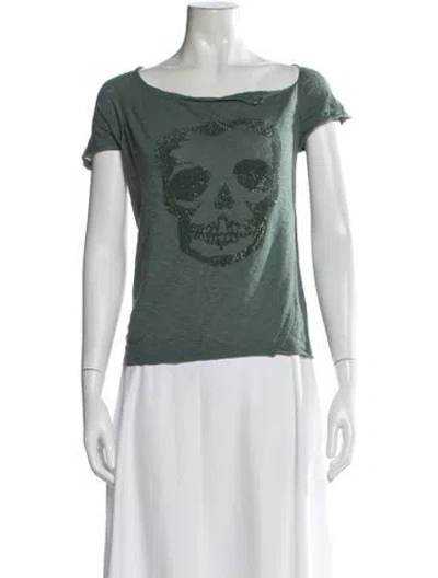 Pre-owned Zadig & Voltaire Printed V-neck Blouse In Green