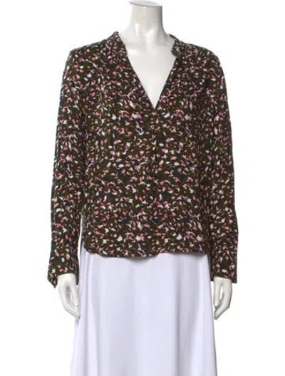 Pre-owned Zadig & Voltaire Printed V-neck Blouse In Green