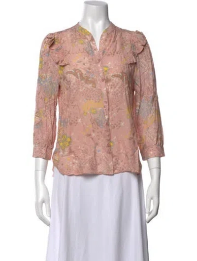 Pre-owned Zadig & Voltaire Printed V-neck Blouse In Neutrals/pink