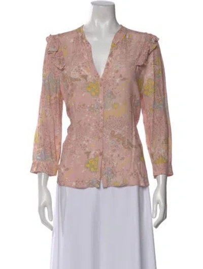 Pre-owned Zadig & Voltaire Printed V-neck Blouse In Pink