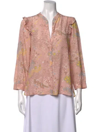 Pre-owned Zadig & Voltaire Printed V-neck Blouse In Pink