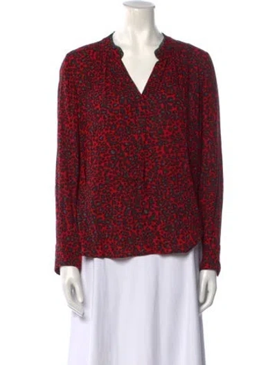 Pre-owned Zadig & Voltaire Printed V-neck Blouse In Red