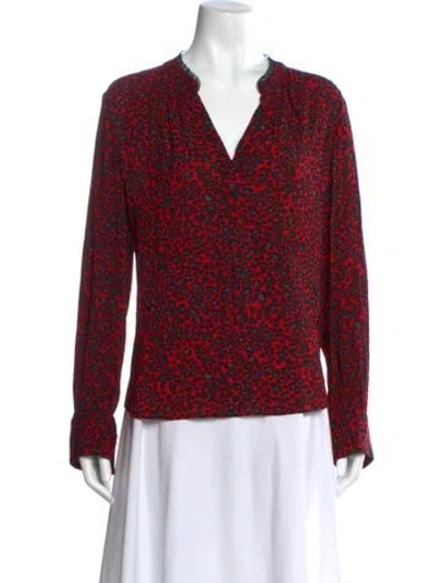 Pre-owned Zadig & Voltaire Printed V-neck Blouse In Red