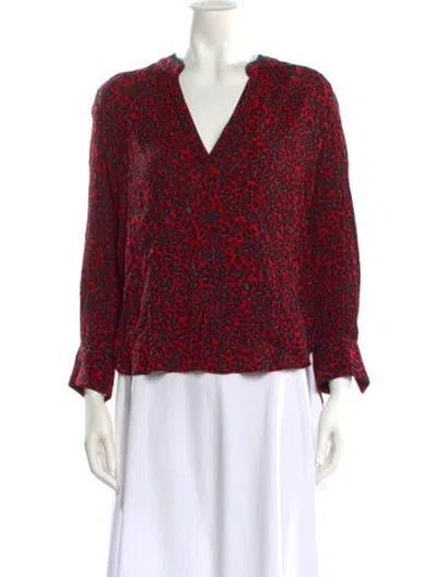 Pre-owned Zadig & Voltaire Printed V-neck Blouse In Red
