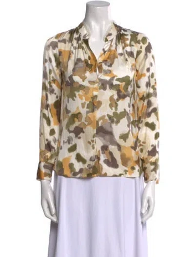 Pre-owned Zadig & Voltaire Printed V-neck Blouse In Yellow