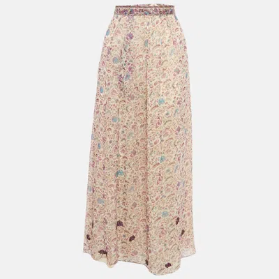 Pre-owned Zadig & Voltaire Purple Floral Printed Chiffon Embellished Detail Midi Skirt S