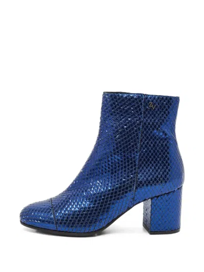 Pre-owned Zadig & Voltaire Python-embossed Ankle Boots In Blue