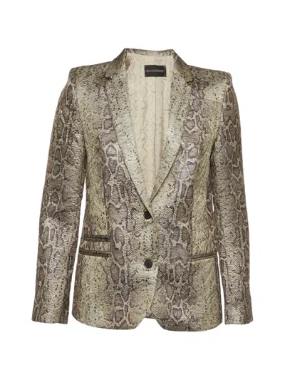Pre-owned Zadig & Voltaire Python-jacquard Single-breasted Blazer In Neutral