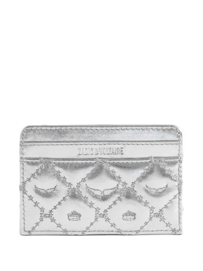 Zadig & Voltaire Quilted Leather Card Holder In Silver