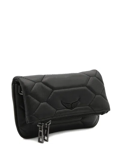 Zadig & Voltaire Black Leather Rock Nano Xl Mat Scale Shoulder Bag