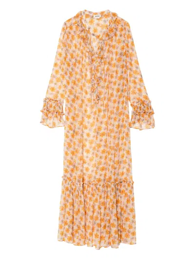 Zadig & Voltaire Floral Long Sleeve Maxi Dress In Neutral