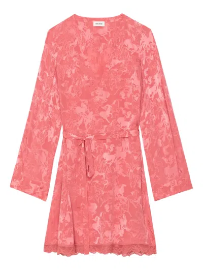 Zadig & Voltaire Ramasco Lace-detail Horse-pattern Mini Dress In Pink