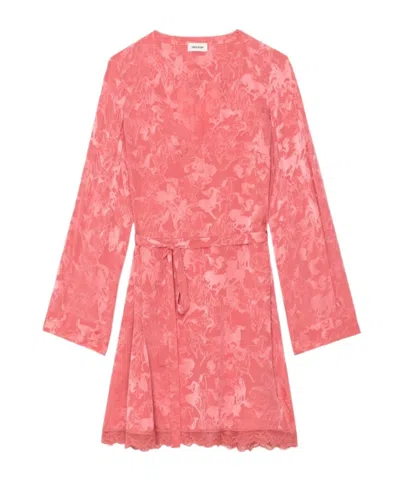 Zadig & Voltaire Ramasco Horse Pattern Jacquard Silk Minidress In Pink