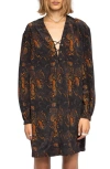 Zadig & Voltaire Ramela Snakeskin Print Long Sleeve Silk Minidress In Black