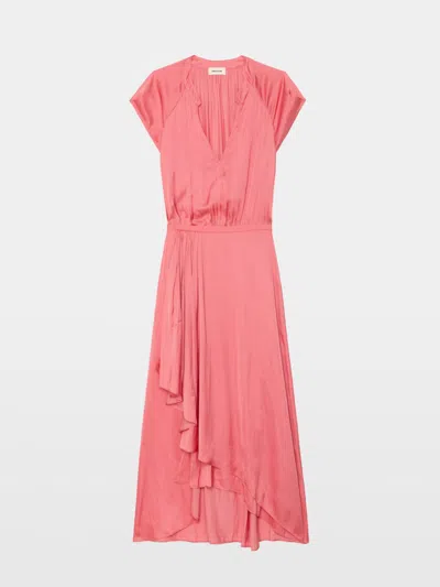 Zadig & Voltaire Womens Tea Rose Randall V-neck Raglan-sleeve Satin Midi Dress Xs In Pink