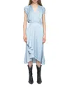 Zadig & Voltaire Womens Cloud Randall V-neck Raglan-sleeve Satin Midi Dress Xs In Blue