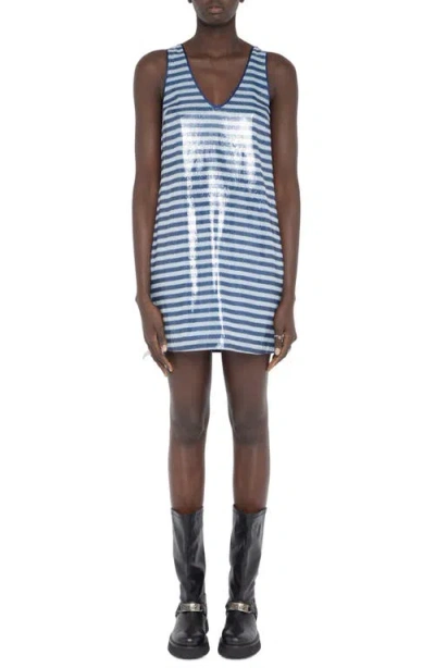 Zadig & Voltaire Rasha Sequin Stripe Sleeveless Dress In Blue