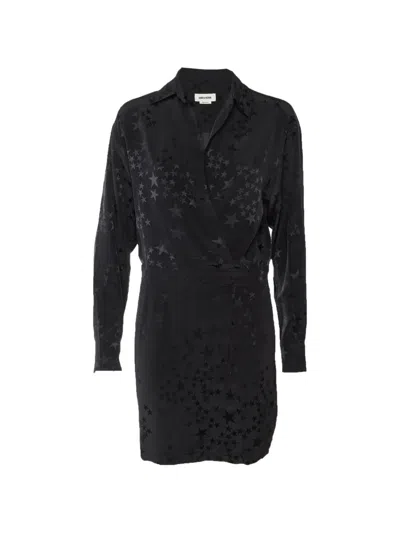 Pre-owned Zadig & Voltaire Ravy Star-jacquard Mini Dress In Black