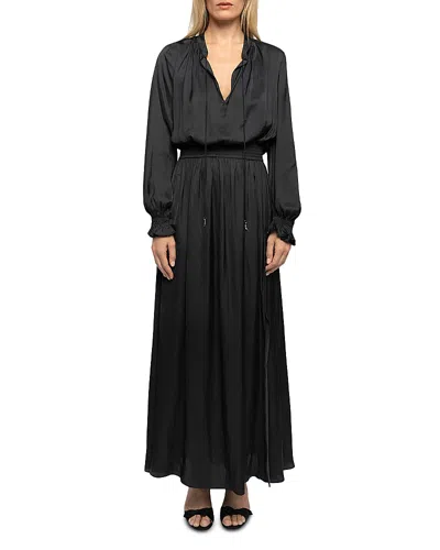 Zadig & Voltaire Rayado Satin Smocked Maxi Dress In Black