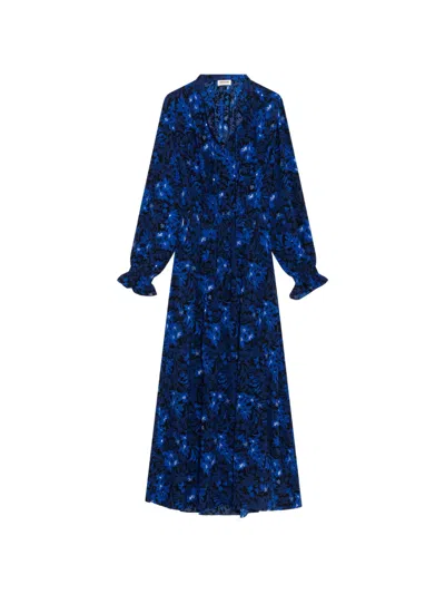 Zadig & Voltaire Rayado Smooth Night Flowers Maxi Dress In Blue