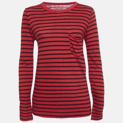 Pre-owned Zadig & Voltaire Red Reja Stripes Cotton Knit Long Sleeve T-shirt S