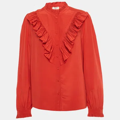 Pre-owned Zadig & Voltaire Red Silk Ruffled Taccora Shirt L