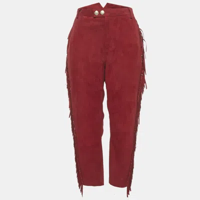 Pre-owned Zadig & Voltaire Red Suede Fringed Play Frange Trousers M