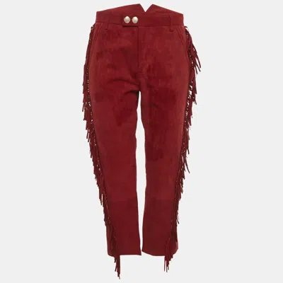 Pre-owned Zadig & Voltaire Red Suede Fringed Play Frange Trousers S