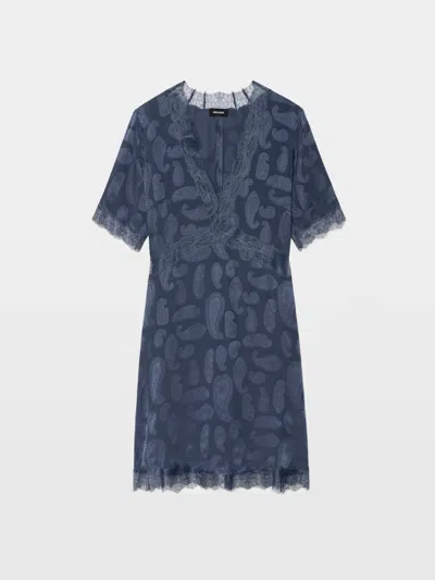 Zadig & Voltaire Redoxa Paisley Jacquard Silk Satin Minidress In Blue