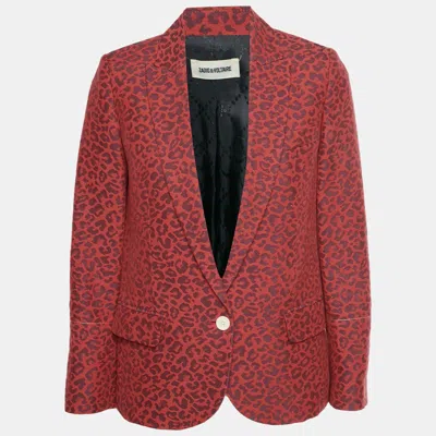 Pre-owned Zadig & Voltaire Red/purple Leopard Jacquard Single Breasted Blazer S