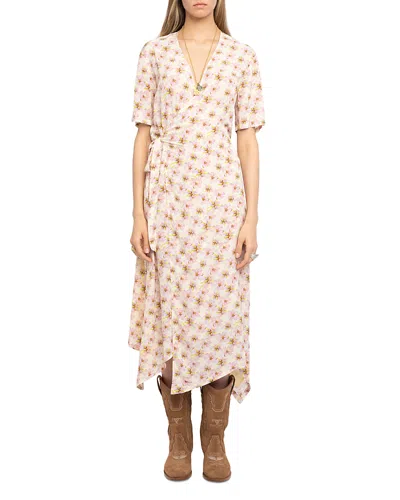 Zadig & Voltaire Reforme Mirror Flowers Crepe Wrap Dress In Neutral