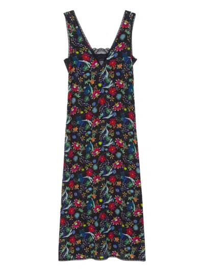 Zadig & Voltaire Zadig&voltaire Renzo Black Slip Dress With Flowers In Multi