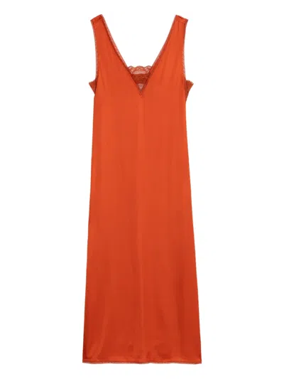 Zadig & Voltaire Renzo Lace-detail Satin Midi Dress In Orange