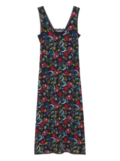 Zadig & Voltaire Renzo Lace Floral Midi Dress In Black