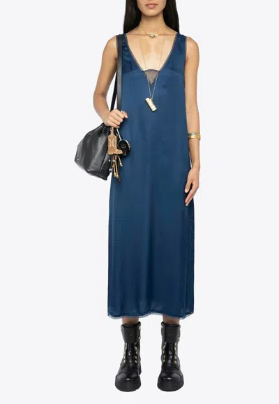 Zadig & Voltaire Womens Blueberry Renzo V-neck Satin Blend Midi Dress