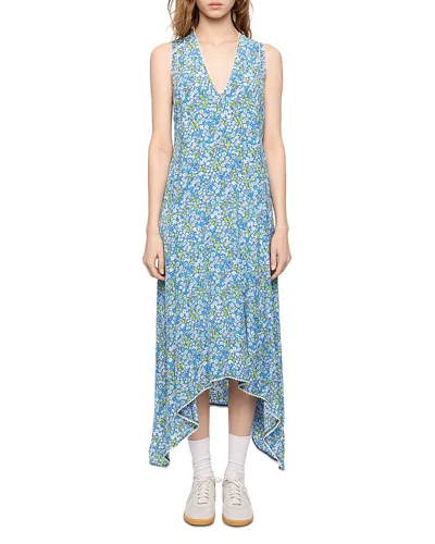 Zadig & Voltaire Womens Pear Rerol Floral-print Woven Midi Dress Xs In Blue