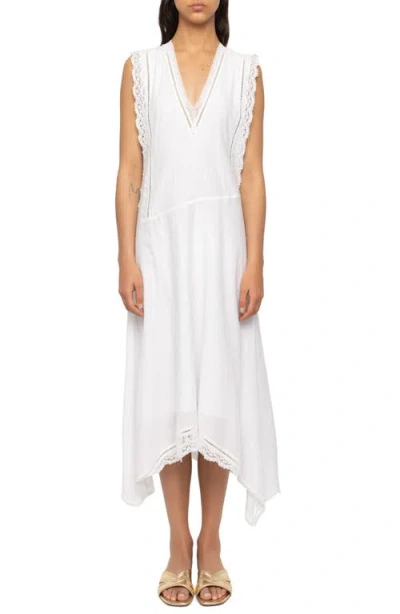 Zadig & Voltaire Rerol Tomboy Lace Trim Sharkbite Hem Cotton Blend Dress In White