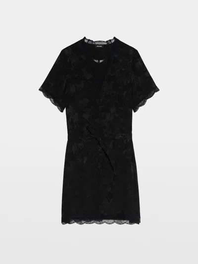 Zadig & Voltaire Lace-trimmed Floral-print Mini Dress In Black