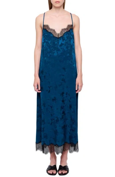 Zadig & Voltaire Respa Horse Jacquard Silk Slipdress In Blue