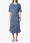 Zadig & Voltaire Rey Chain Jacquard Silk Midi Dress In Blue