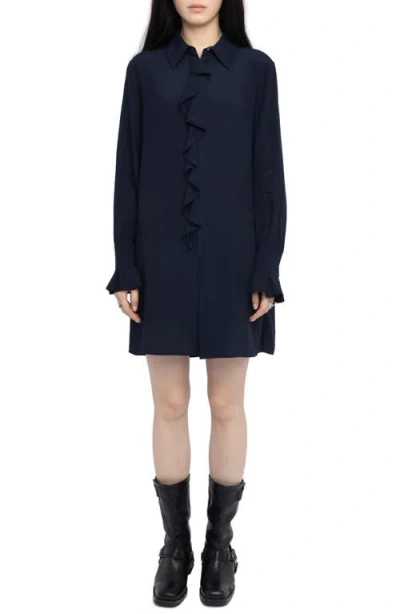 Zadig & Voltaire Rhelyne Ruffle Long Sleeve Shirtdress In Black