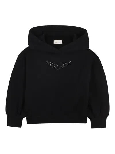 Zadig & Voltaire Kids' Rhinestone-embellished Hoodie In Black