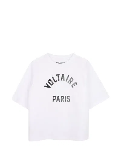 Zadig & Voltaire Kids' Rhinestone-embellished Logo T-shirt In White