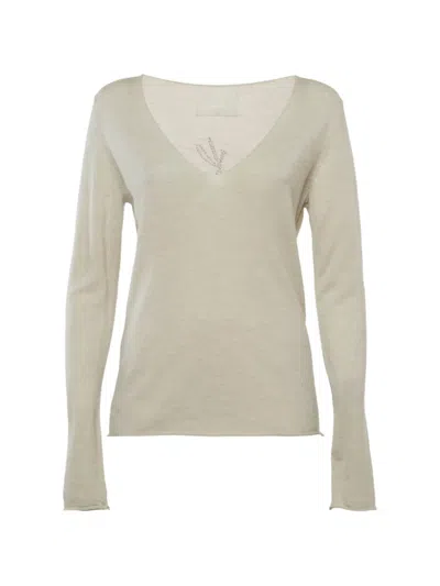 Pre-owned Zadig & Voltaire Rhinestone-embellished Long-sleeve Top In Neutral