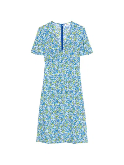 Zadig & Voltaire Rhodral Floral-print V-neck Midi Dress In Blue