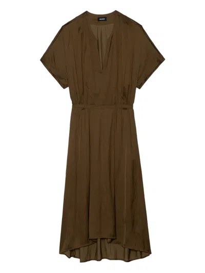 Zadig & Voltaire Riaz V-neck Satin Midi Dress In Brown