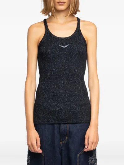 Zadig & Voltaire Ribbed Alba Shiny Top In Blue